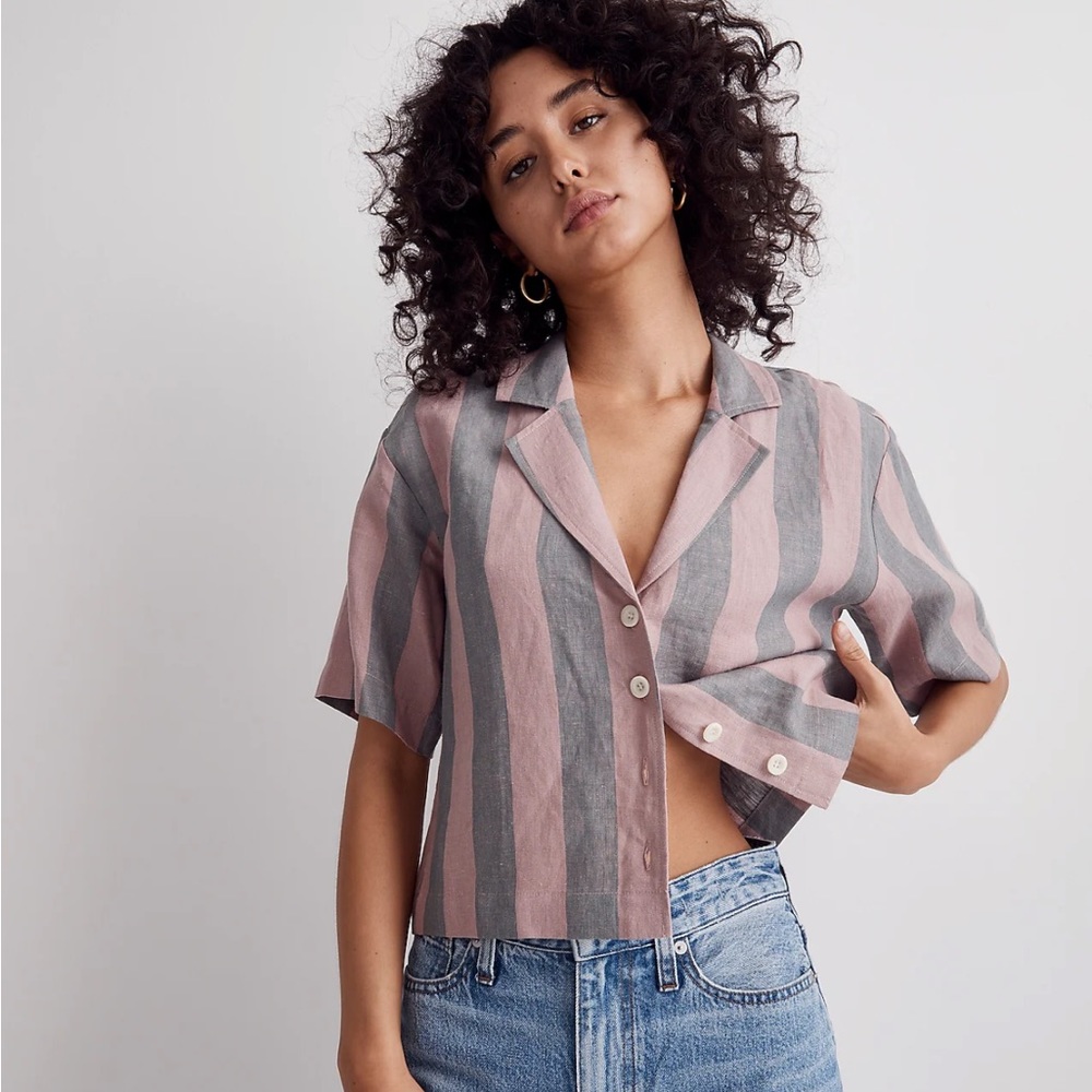 Madewell Pink and Gray Striped Button Down Shirt